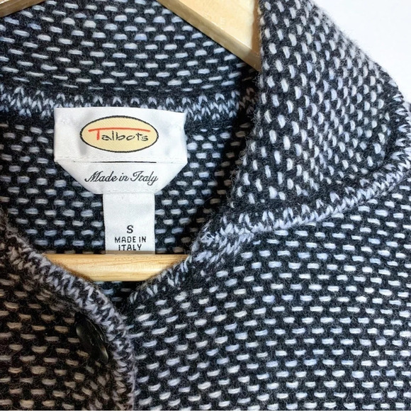 Talbots Wool Blend Black White Cardigan Button Sweater - Picture 5 of 6